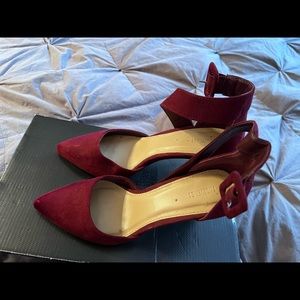 Burgundy heels strap on ankles